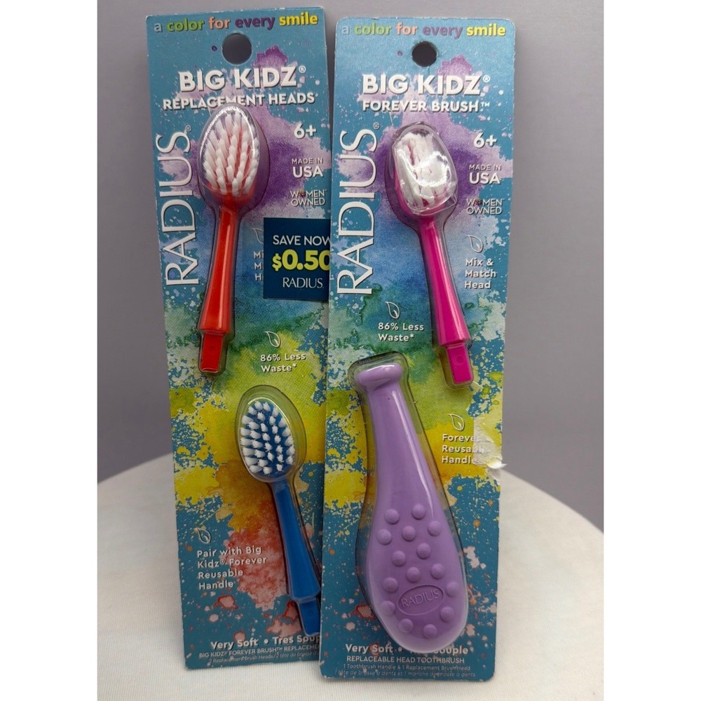 Radius Big Kidz‎ Forever Brush Purple Handle & 2pk Replacement Heads Ages 6+ NEW